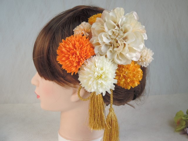 オレンジと山吹色の渋カワ髪飾り        Ω