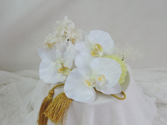 輕輕優雅地出現在蘭花植物蘭花的頭髮裝飾品〜給白色新娘的新娘〜 第5張的照片