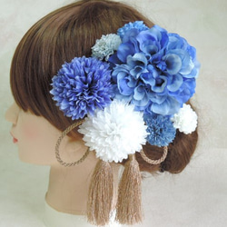 青が落ち着きと品のある髪飾り 　タッセル　成人式　結婚式　卒業式　青い髪飾り　ブルー 4枚目の画像