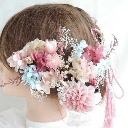 ピンクと水色の昔可愛い髪飾り みずいろ かわいい 振袖髪飾り 着物髪