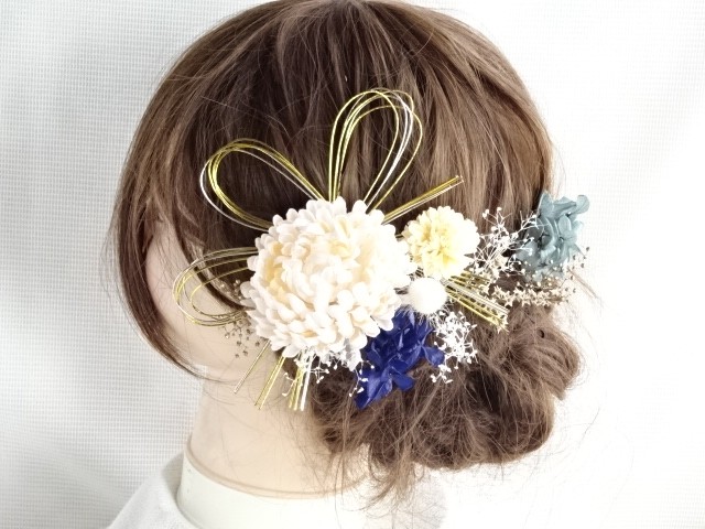 C３　ドライフラワー　水引き　成人式髪飾り　和装髪飾り　成人式　卒業式　結婚式　成人式前撮り　前撮り　色打掛　振袖　袴