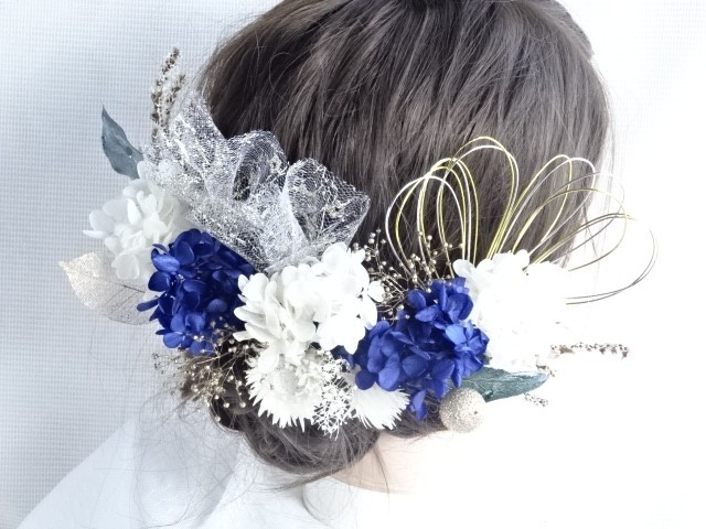 チュール　ドライフラワー　和玉　水引　成人式髪飾り　和装髪飾り　卒業式　結婚式　成人式前撮り　前撮り　色打掛　振袖　袴