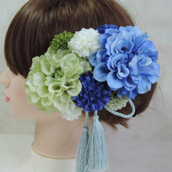 華やかブルーグリーンの髪飾り 3枚目の画像