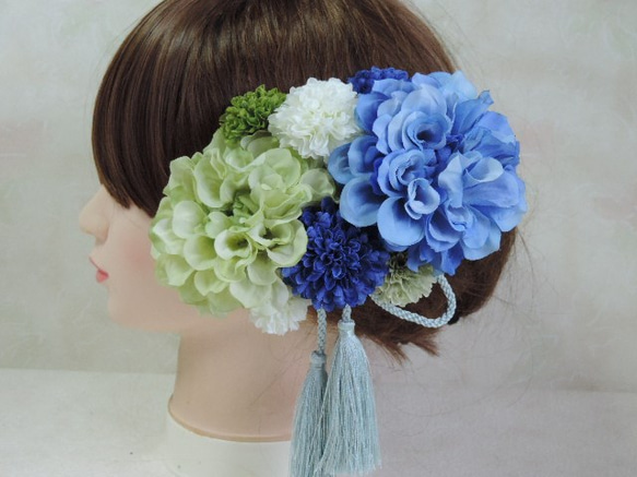 華やかブルーグリーンの髪飾り 3枚目の画像