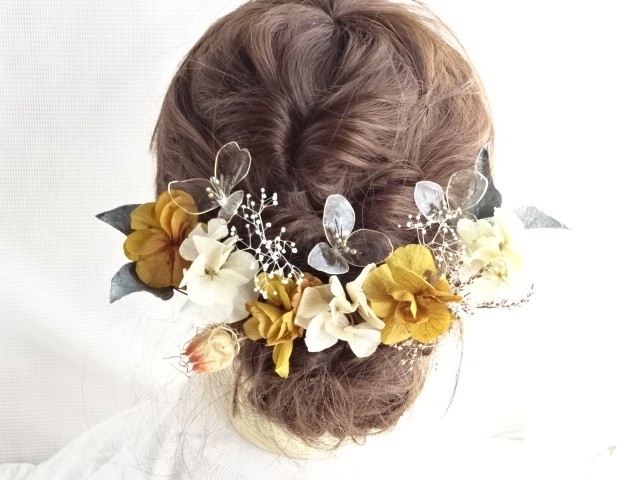 和装×ドライフラワー×アメリカンフラワーの髪飾り 　結婚式／卒業式／成人式