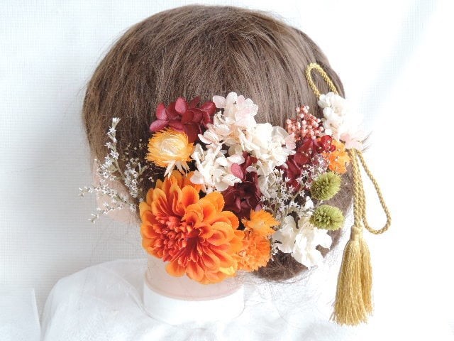 Y6 ドライフラワー　成人式髪飾り　和装髪飾り　成人式　卒業式　結婚式　成人式前撮り　色打掛　振袖　袴　タッセル