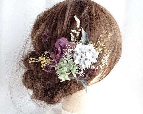 ✴︎ドライフラワーヘッドドレス✴︎ホワイトシルバー和装飾り和装髪飾り成人式飾り結婚式 マットシルバー×白の髪飾り ✲ 成人式髪飾り 卒業式髪飾り 結婚