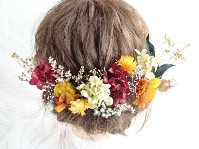 ドライフラワー　ウェディング　ヘッドドレス　髪飾り　卒業式　成人式　結婚式　髪かざり