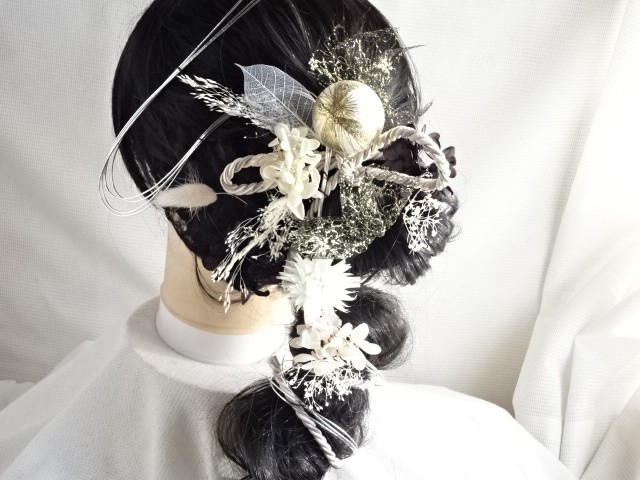 水引き　和紐　チュール　卒業式　成人式　結婚式　ドライフラワー　成人式髪飾り　成人式前撮り　卒業式髪飾り　紐アレンジ　袴