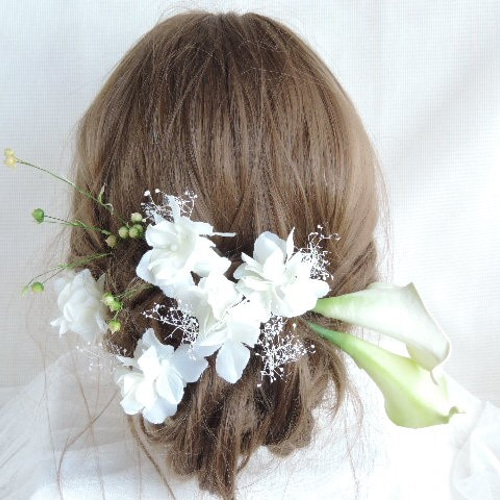 R4 カラーの花簪の髪飾り カラーのお花 白無垢 神前結婚式 白 R4 カラーの花簪の髪飾り カラーのお花 白無垢 神前結婚式 白