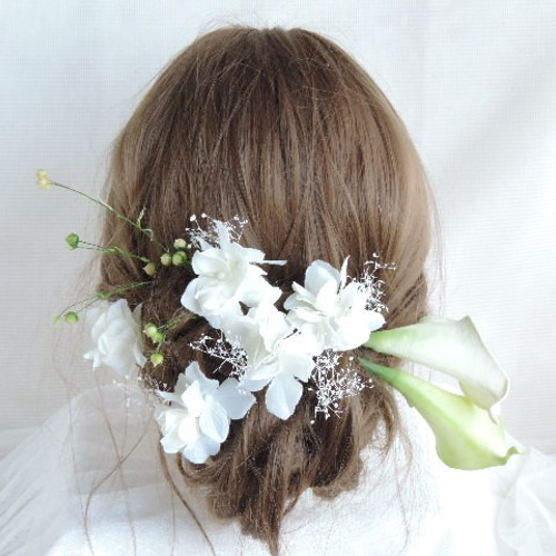 R4 カラーの花簪の髪飾り カラーのお花 白無垢 神前結婚式 白