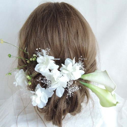 R4 カラーの花簪の髪飾り カラーのお花 白無垢 神前結婚式 白 R4 カラーの花簪の髪飾り カラーのお花 白無垢 神前結婚式 白