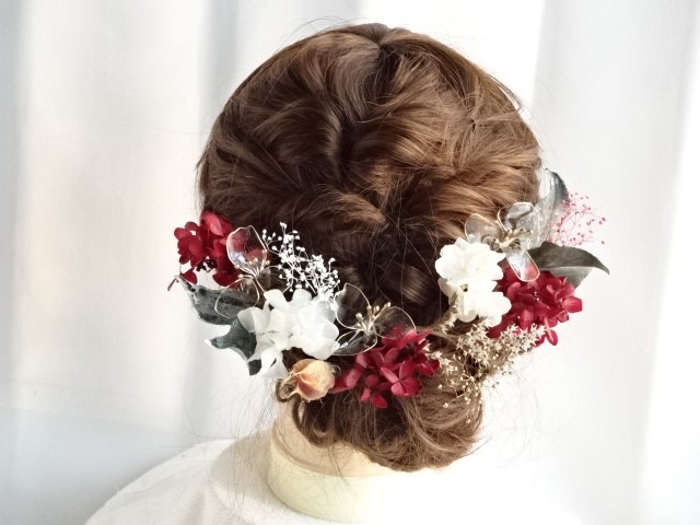 M】アメリカンフラワー髪飾り ヘアパーツ 結婚式/成人式/卒業式 よろしかっ