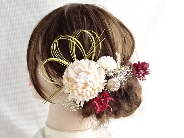 水引の侘びを装う髪飾り　結婚式　成人式　卒業式　ドライフラワー　プリザーブドフラワー