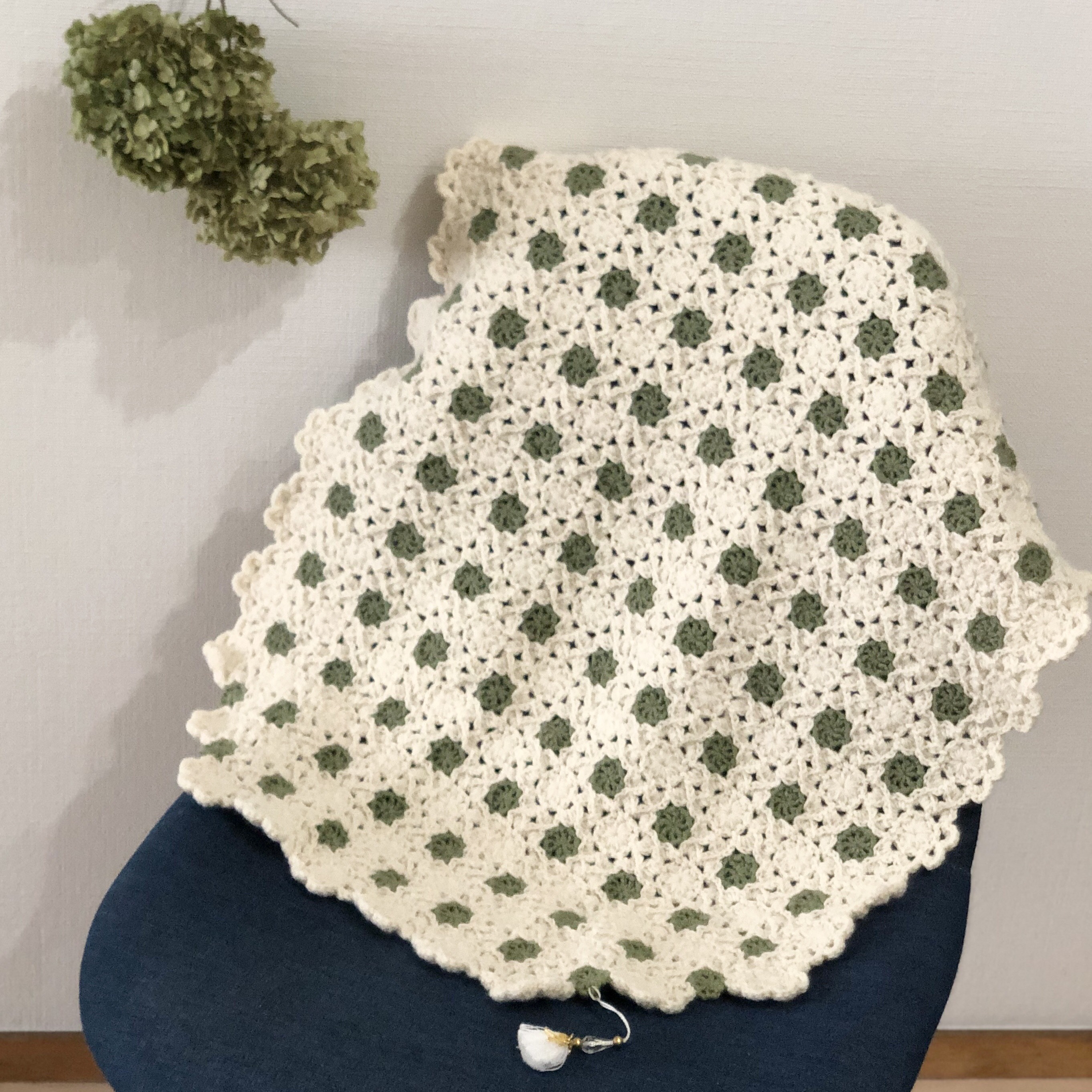 上質ウール 白いお花畑のブランケット ＊送料無料