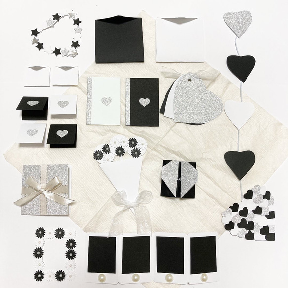 ✳︎黒×白×シルバー✳︎アルバム　仕掛け　18パーツセット 3枚目の画像