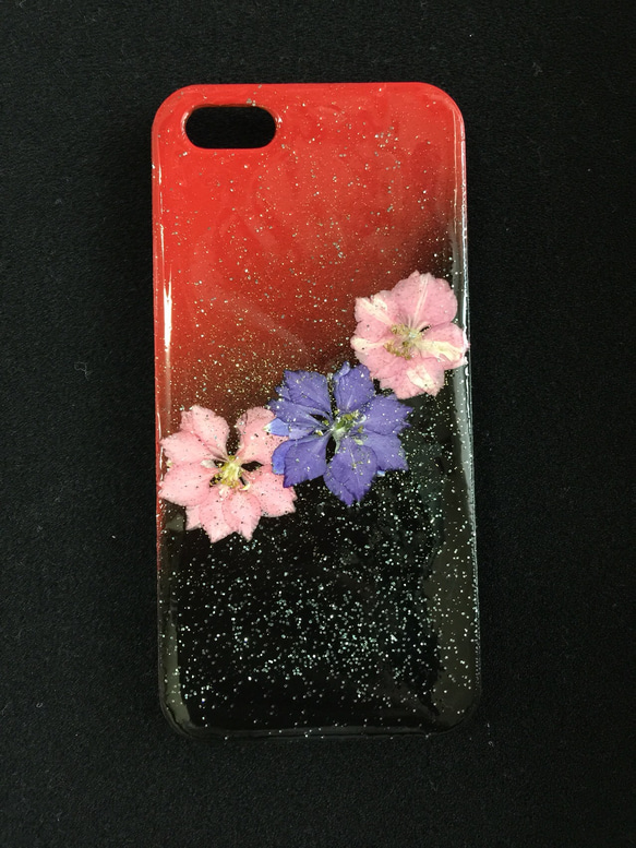 ＊清少納言の贈り物＊iPhone5/5S用 スマホケース 押し花 キラキラ レジン コーティング＊金粉 銀粉 入り＊ 1枚目の画像