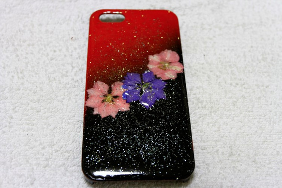 ＊清少納言の贈り物＊iPhone5/5S用 スマホケース 押し花 キラキラ レジン コーティング＊金粉 銀粉 入り＊ 2枚目の画像