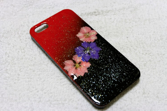 ＊清少納言の贈り物＊iPhone5/5S用 スマホケース 押し花 キラキラ レジン コーティング＊金粉 銀粉 入り＊ 3枚目の画像