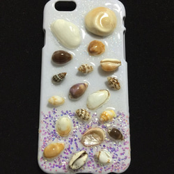 ＊人魚姫のたからもの＊iPhone6ケース＊天然貝殻とパール レジン キラキラ＊ラメ 1枚目の画像