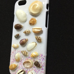 ＊人魚姫のたからもの＊iPhone6ケース＊天然貝殻とパール レジン キラキラ＊ラメ 2枚目の画像