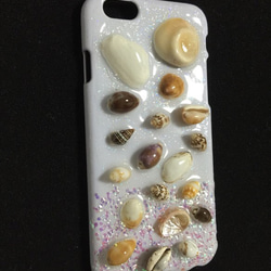 ＊人魚姫のたからもの＊iPhone6ケース＊天然貝殻とパール レジン キラキラ＊ラメ 3枚目の画像