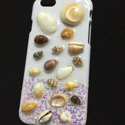 ＊人魚姫のたからもの＊iPhone6ケース＊天然貝殻とパール レジン キラキラ＊ラメ 4枚目の画像