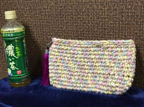 麻紐　麻ひも　バッグ　タッセル　パステルカラー　ポーチ　かぎ針編み　編み物　ピンク系 2枚目の画像