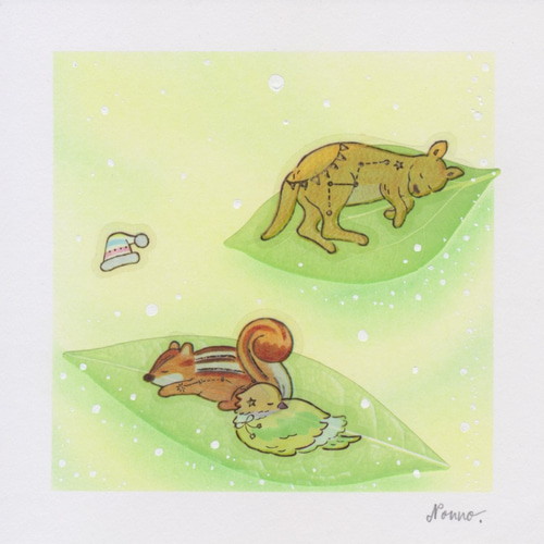 葉っぱのベッド 』 パステルアート原画 絵画 【ぐりふぉれ】 の