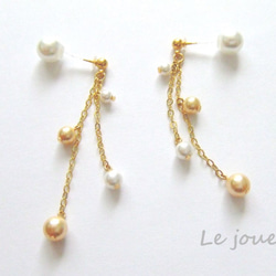 P-035【ピアス】2way＊Pearl＊Gold×White 2枚目の画像