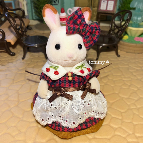 丸襟刺繍のワンピース＆エプロンセット♡大人サイズ シルバニア