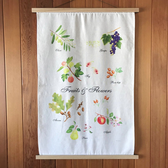 キッチンクロス フルーツ 水彩　Fruits & Flowers Kitchen cloth 1枚目の画像