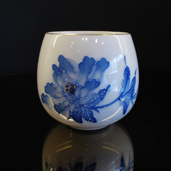浮彩花相陶瓷對杯「芍藥 青花」 第1張的照片