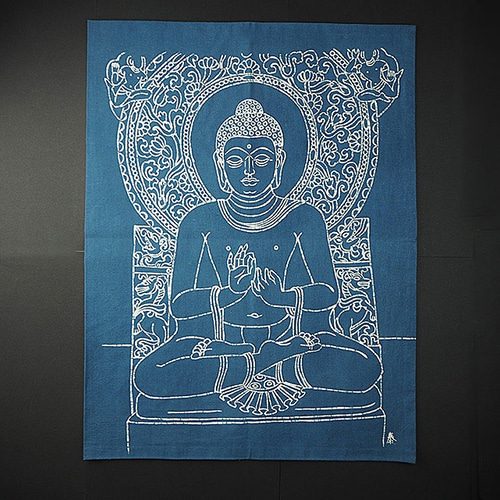 木綿 手描きろうけつ染め 仏画タペストリー タペストリー・壁掛け