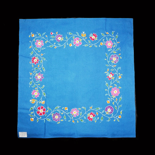 手描きろうけつ染め作品 テーブルクロス花模様 その他アート Batik Ran