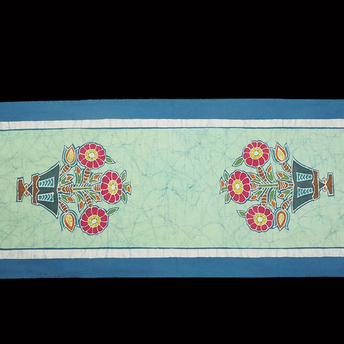 手描きろうけつ染め作品 テーブルセンター（花鉢図柄） その他アート