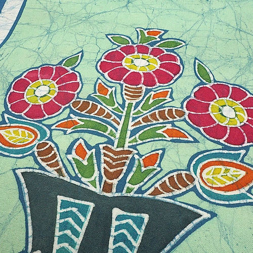 手描きろうけつ染め作品 テーブルセンター（花鉢図柄） その他アート