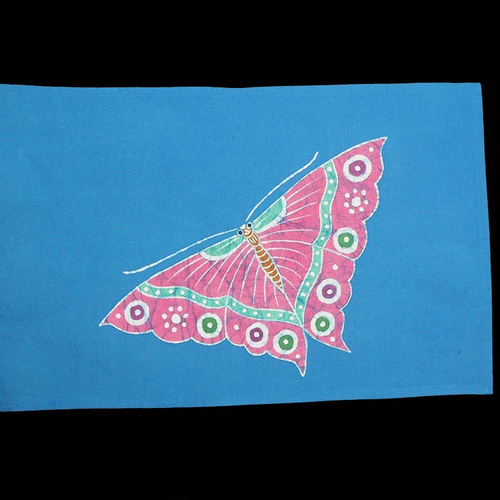 手描きろうけつ染め作品 青地蝶柄 その他アート Batik Ran 通販