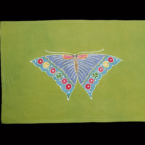 手描きろうけつ染め作品 緑地蝶柄 その他アート Batik Ran 通販