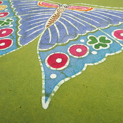 手描きろうけつ染め作品 緑地蝶柄 その他アート Batik Ran 通販