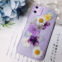 水色 /紫陽花人気押し花ケース スマホケース  iphone11 iphone11pro 14pro/14/14plus 3枚目の画像