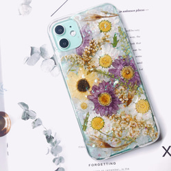 紫と白 iphone14 スマホケース全機種対応人気押し花ケース iphone15pro Xperia 10II XS 1枚目の画像