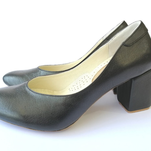 【美品】 CAMPER MYRIAM チャンキーヒール　パンプス　カウレザー REMME(レメ)甲深レザーチャンキーヒールパンプス ja-6433-so-mm