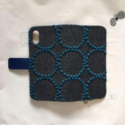 手帳型ケースiPhoneX/iPhoneXSミナペルホネン タンバリン チャコール×ブルー 2枚目の画像