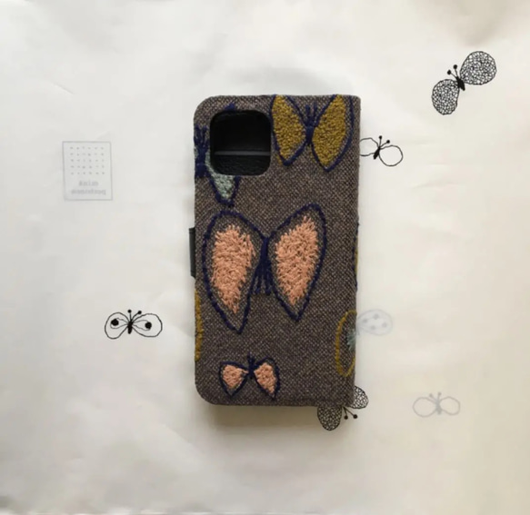 iPhone12mini手帳型スマホケース 手帳型カバー ミナペルホネン sky flowerブラウン 3枚目の画像
