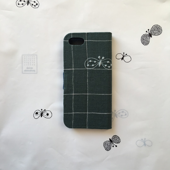 【専用】オーダー iPhone7/8手帳型ケース スマホケース ミナペルホネン choucho グリーン 4枚目の画像