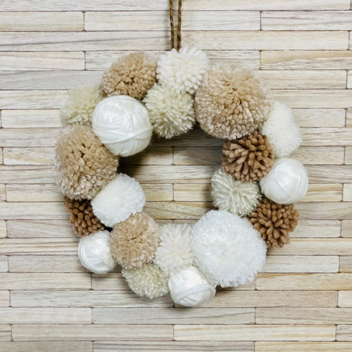 毛糸玉のふわふわリース＊ナチュラルベージュ リース ohagi 通販