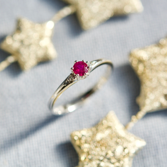 新品】ルビー&ダイヤモンドリング(K18WG)