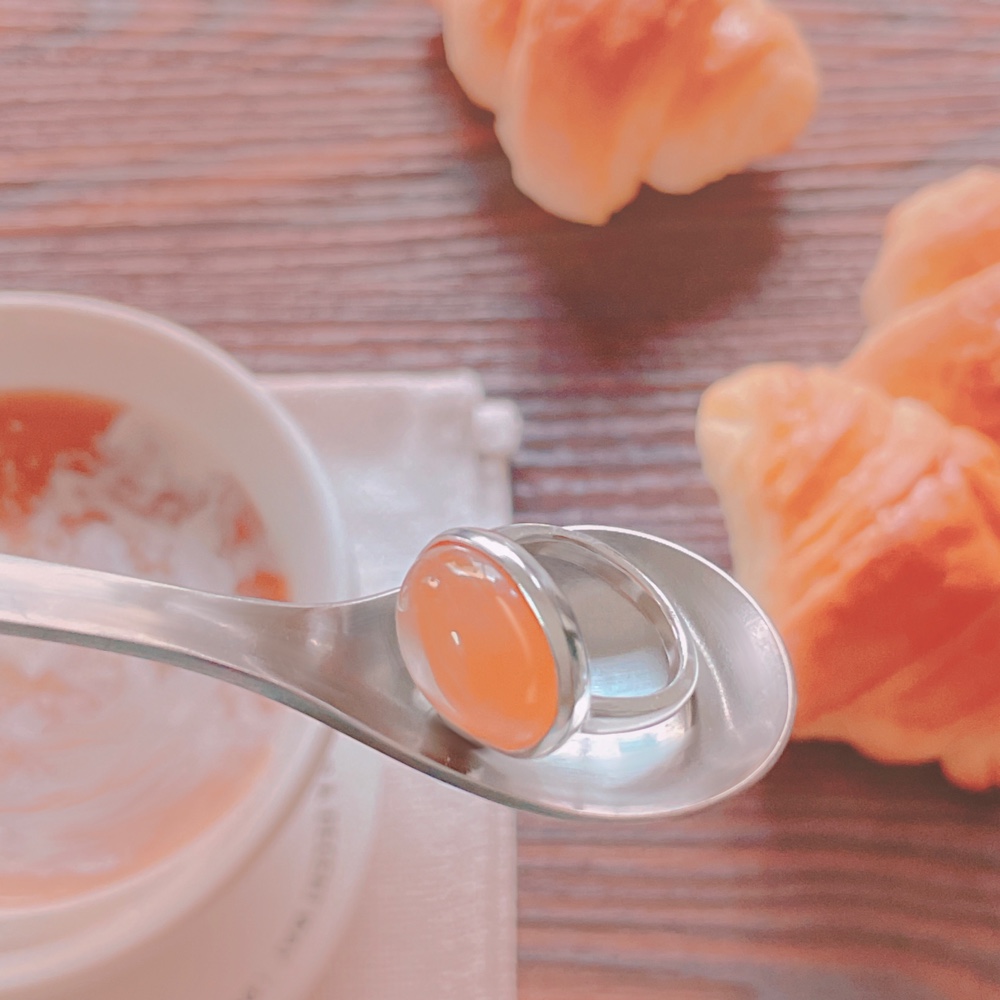 【こっくりカラー】ほっこりミルクティー•リング【スターリングシルバー製/希少ムーンストーン/ぽってりシルエット】