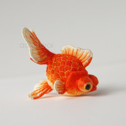 【立体刺繍オブジェ】手鞠金魚 デメキン 「紅葉」 3枚目の画像